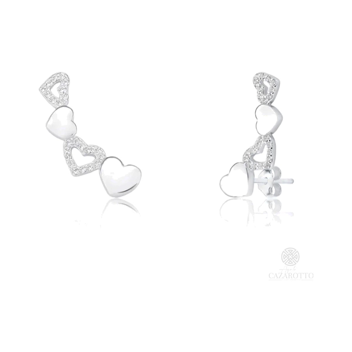 Brinco Coração Cravejado em Prata 925 (EarCuff)