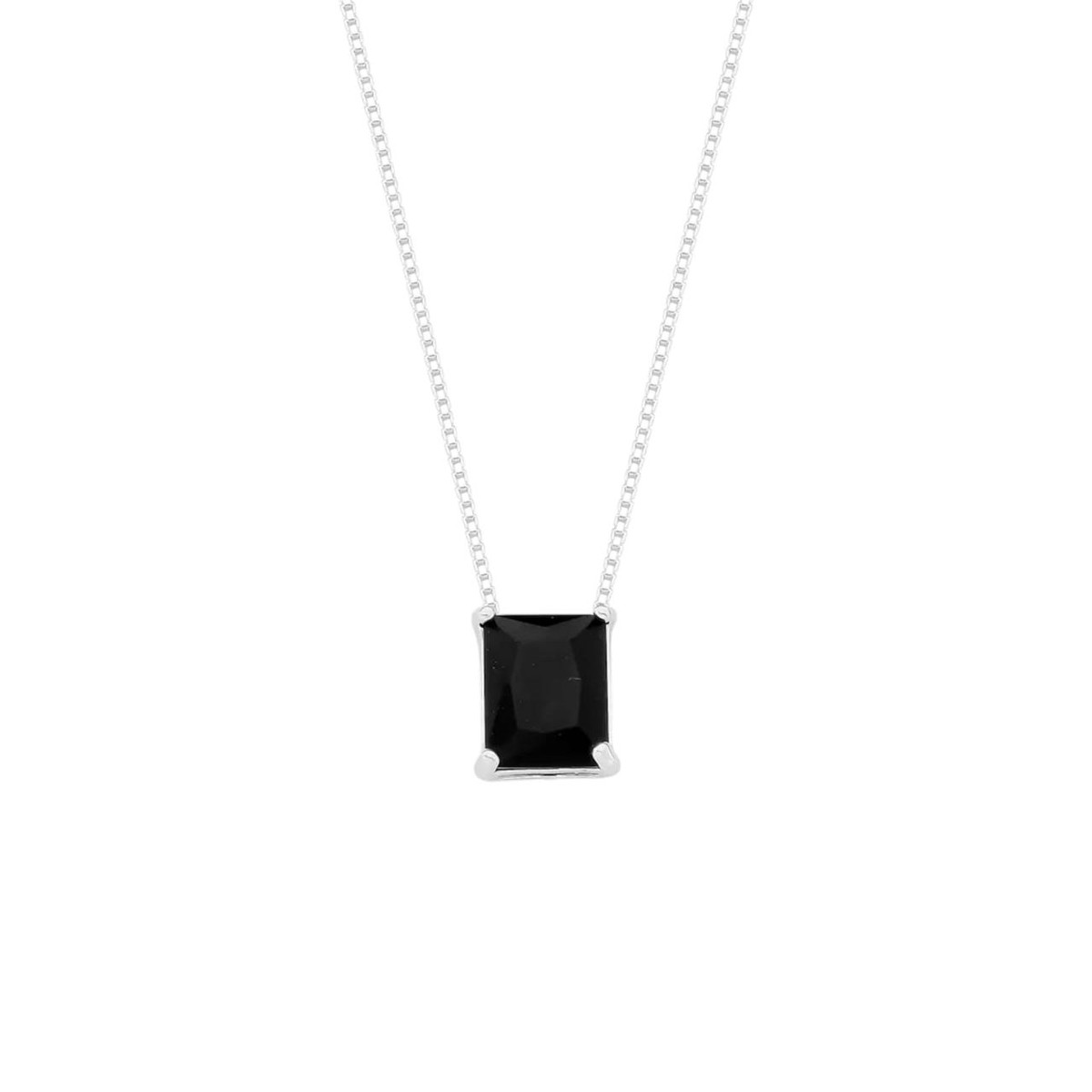 Colar Retangular Zircônia Negra Prata 925