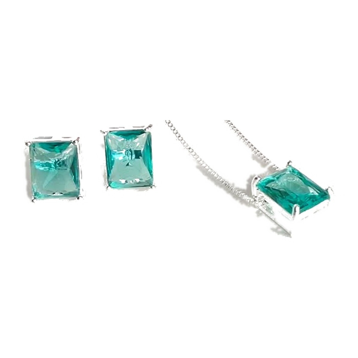 Conjunto Tendência Retangular Prata 925 (Colar + Brincos)